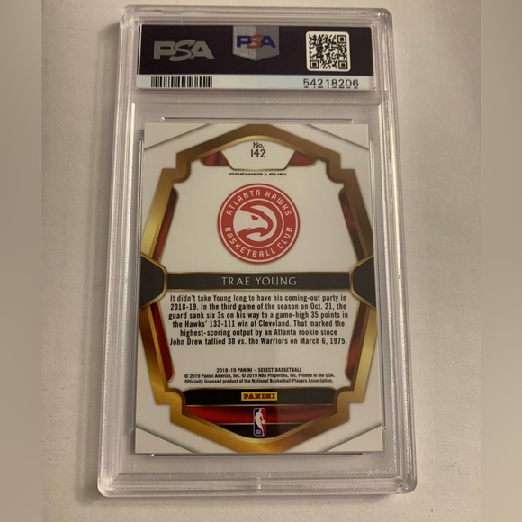 Trae Young 2018-19 Select Premier Level Rookie RC #142 PSA 10 Hawks - Picture 2 of 2